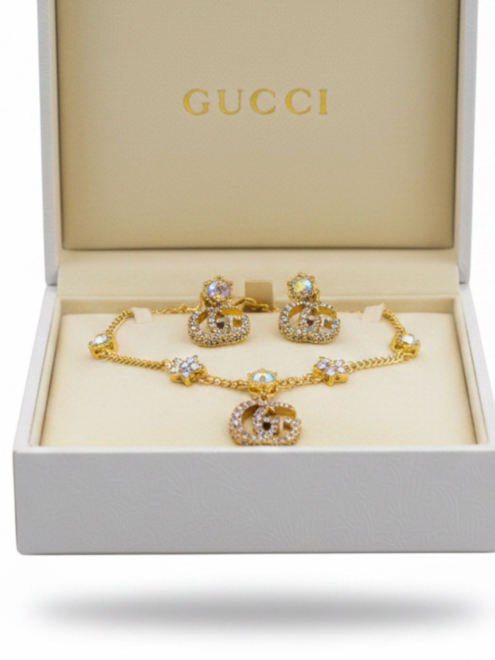 Gucci- Fashion Jewelry Gold Crystal Pendant bracelet and Earring Set